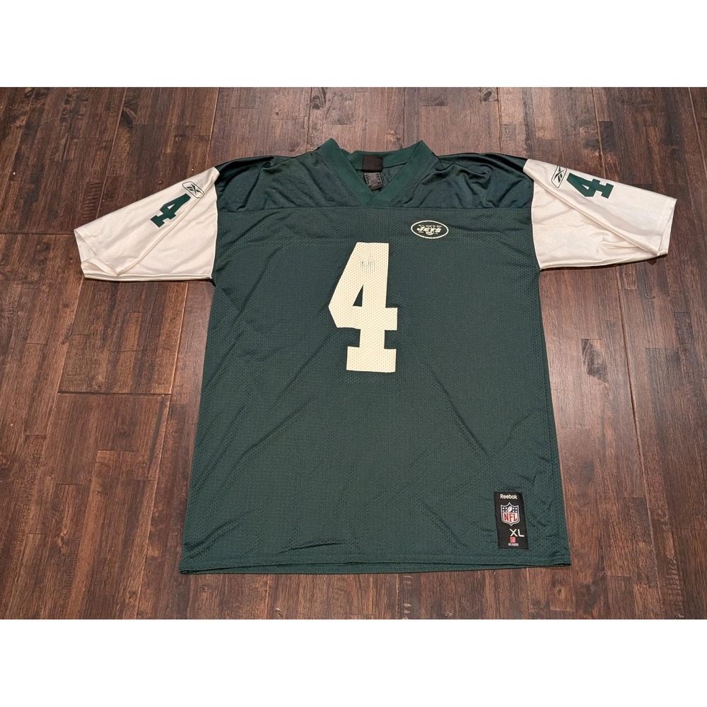 New York Jets Jersey Mens XL Green White NFL Football Brett Favre 4 Reebok‎